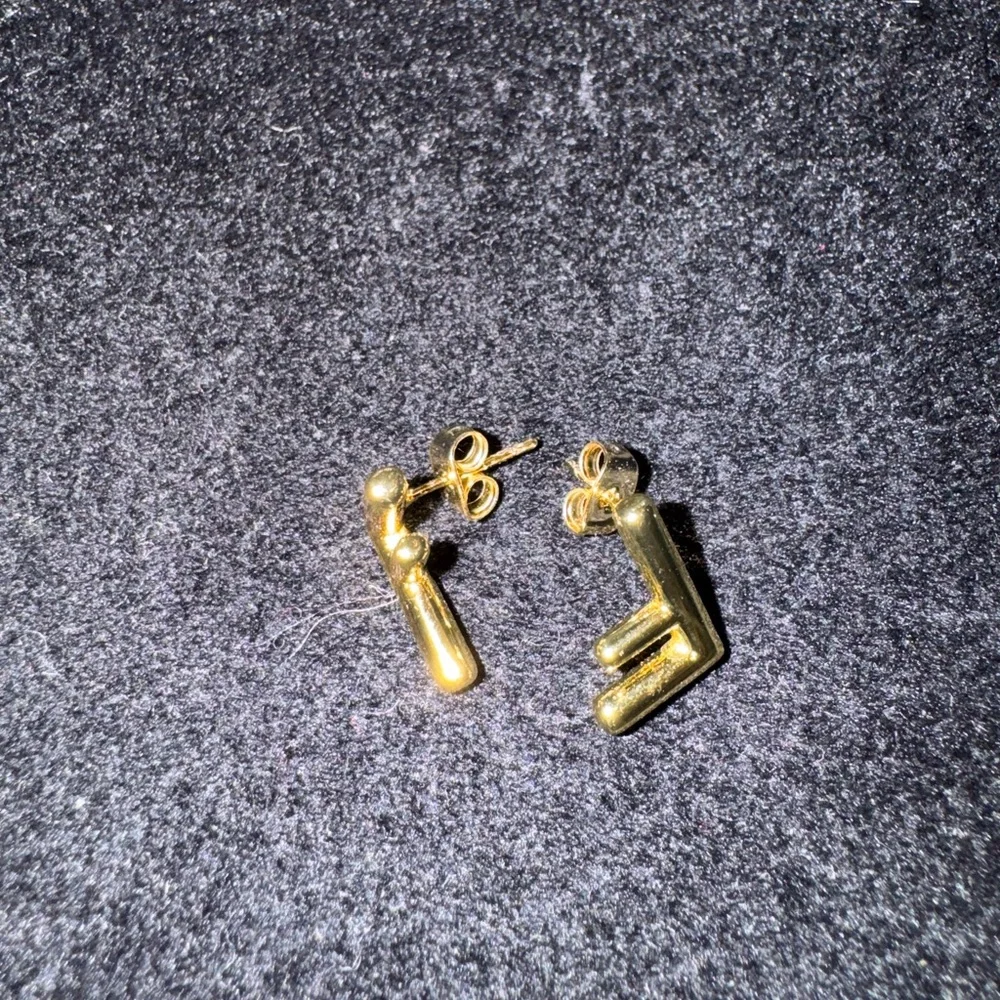 Fendi FF Gold Geometric Stud Earrings - Picture 2 of 5